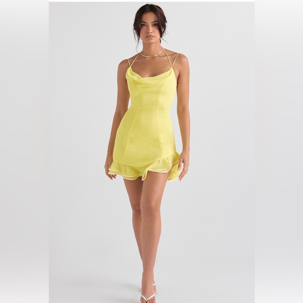 House of CB Yellow Slip Ruffle Mini Dress